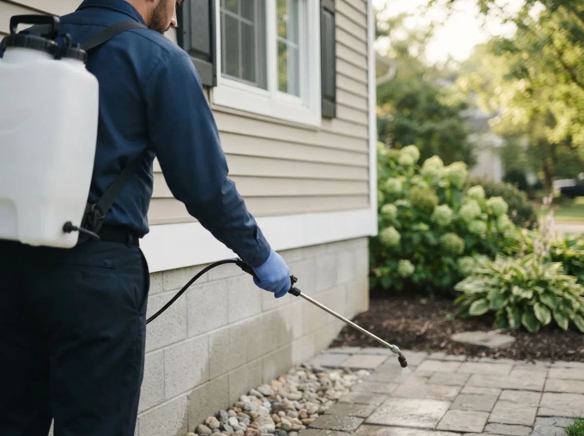 Pest control technician inspecting a home in Prosperity, PA